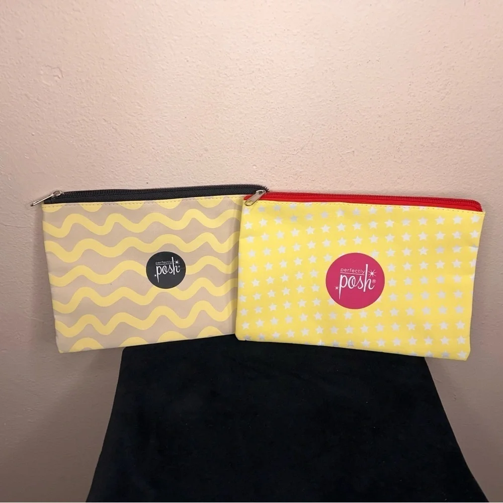 Set Of Two Makeup Bags Perfectly Posh Yellow Travel Cosmetic Storage Unicorn